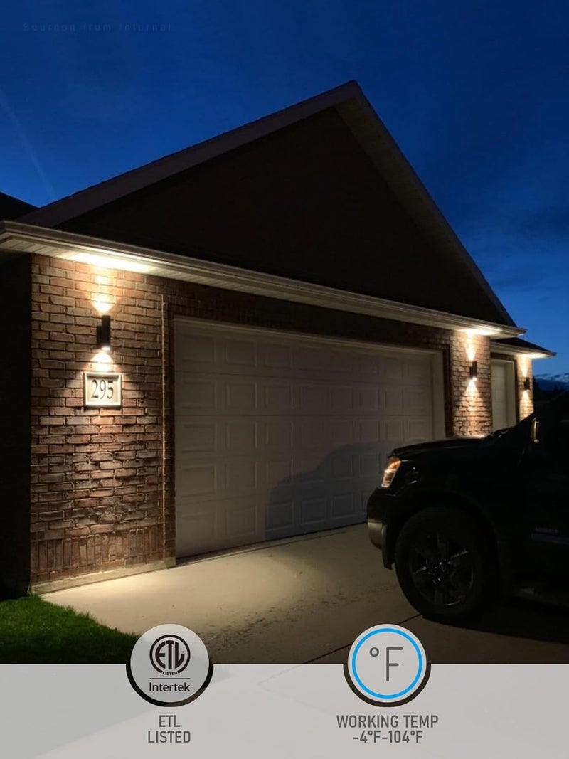LEONLITE Modern Outdoor Cylinder Wall Lights 12", Porch Light in 2 Lights, Up Down Lights, Matte Black Waterproof Wall Sconce, Aluminum, E26 Base, Exterior Light Fixture Wall Mount, ETL, Pack of 2 - Image 2